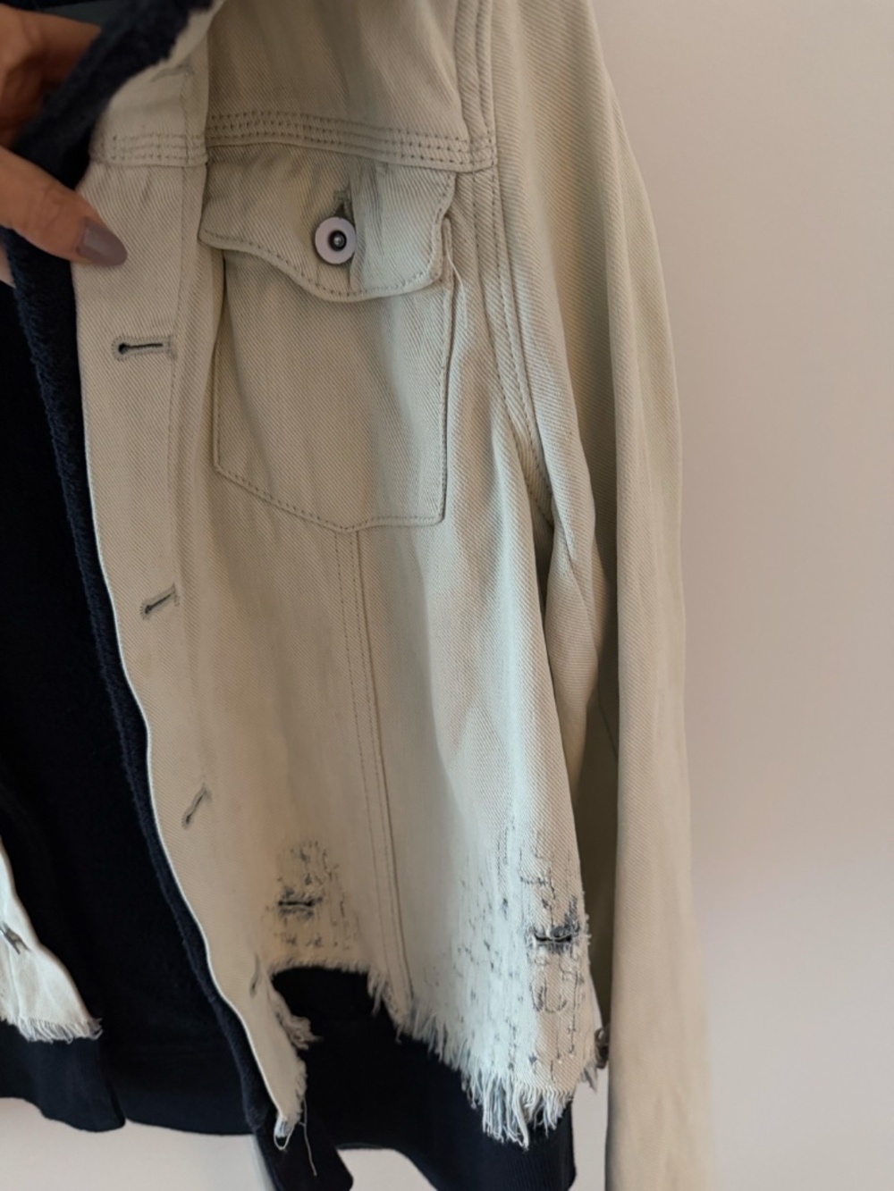 Free People Distressed Denim Jacket with attached Blue Hoodie, Small, vintage - Picture 5 of 6